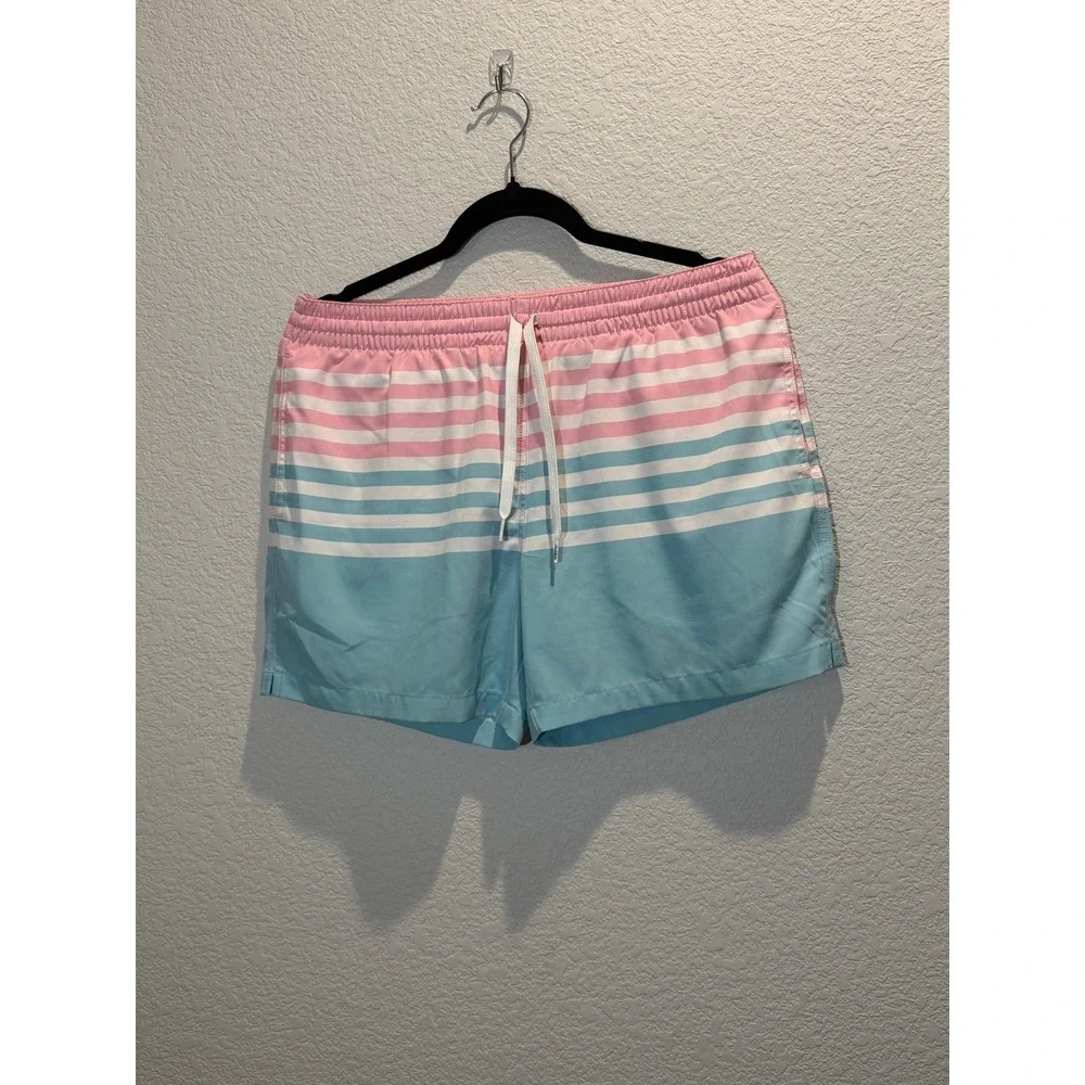 Chubbies Mens Swim Trunks Pink Blue Striped‎ Small